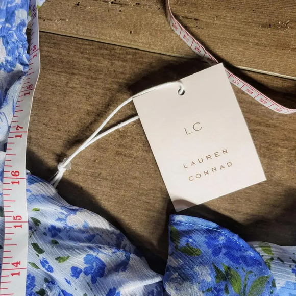 NWT LC Lauren Conrad Floral Print Pleated Empire Waist Chiffon V-Neck Midi Dress - Picture 10 of 16